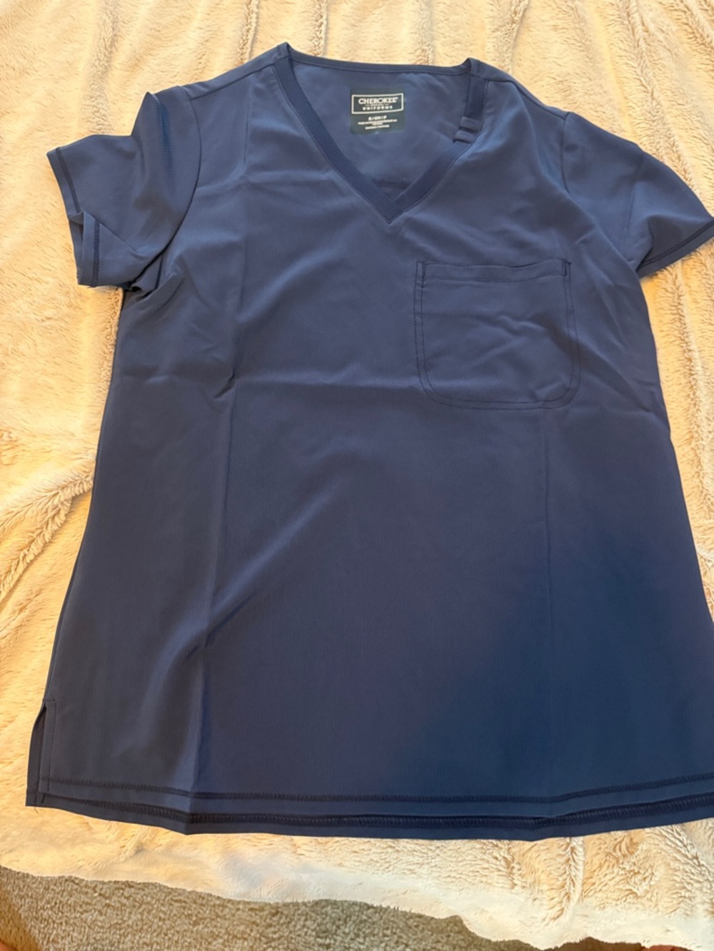 Cherokee Navy V-Neck Antimicrobial Scrub Top with Chest Pocket NWT